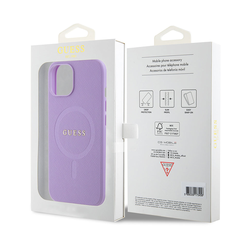 Θήκη MagSafe για Apple iPhone 15 Plus, Guess, Saffiano, Μωβ