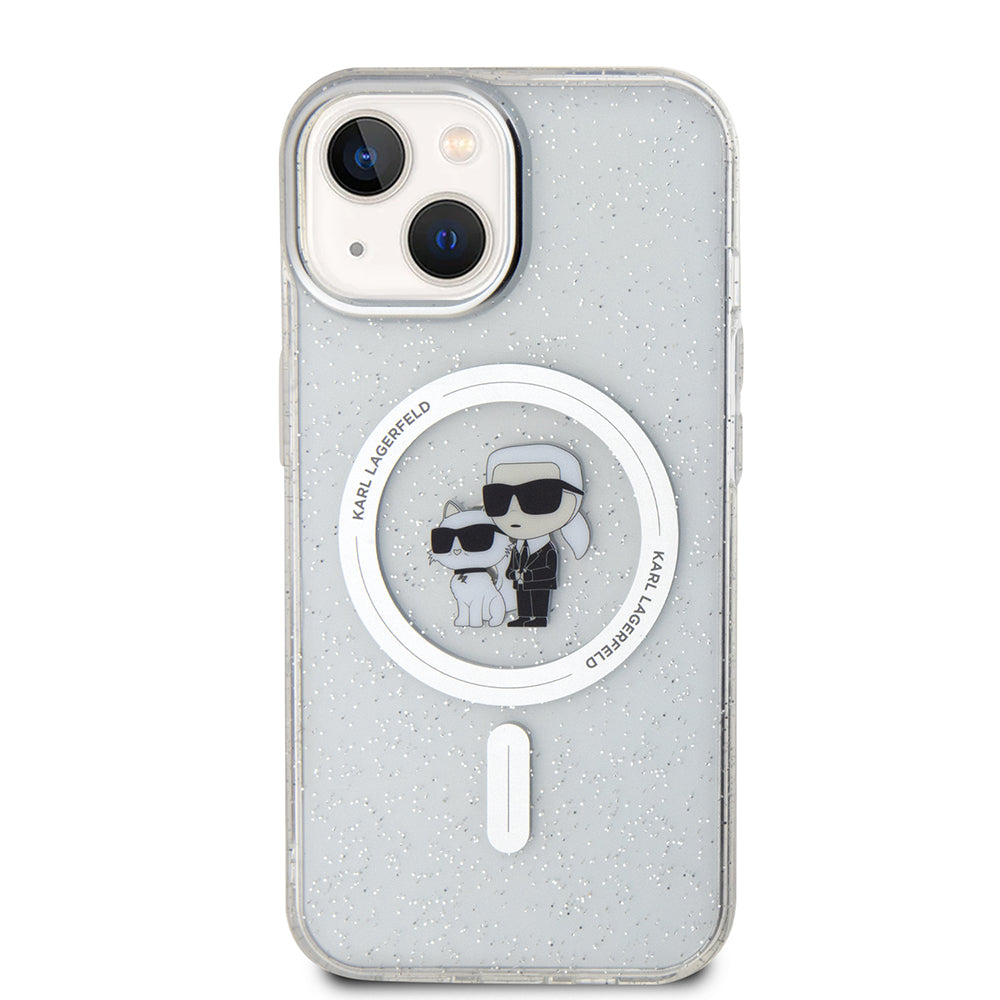 MagSafe Case for Apple iPhone 15 Plus, Karl Lagerfeld, Glitter Karl & Choupette, Transparent