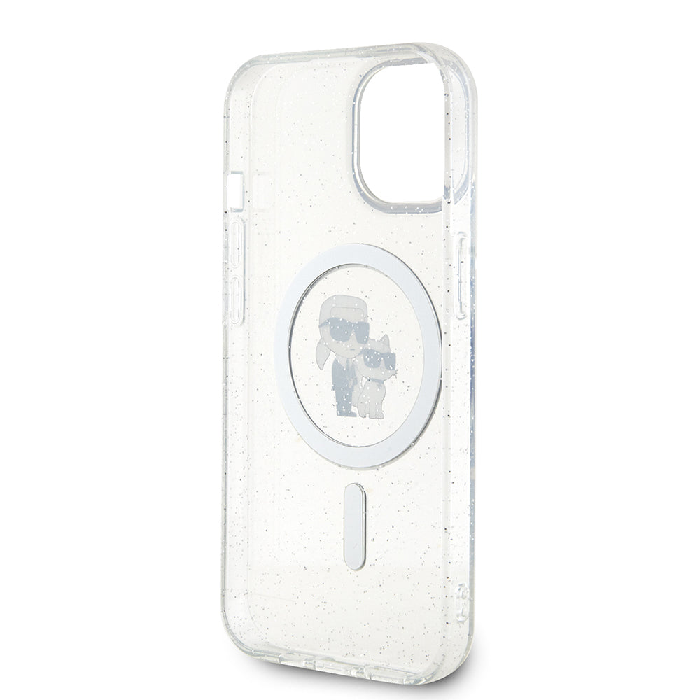 MagSafe Case for Apple iPhone 15 Plus, Karl Lagerfeld, Glitter Karl & Choupette, Transparent