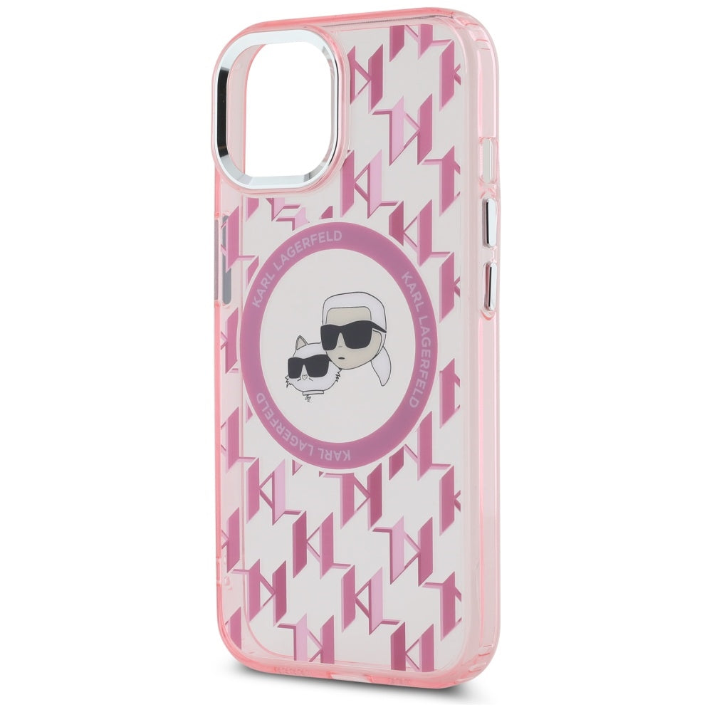 Θήκη MagSafe για Apple iPhone 15 Plus, Karl Lagerfeld, IML Monogram Karl & Choupette's Heads, Ροζ