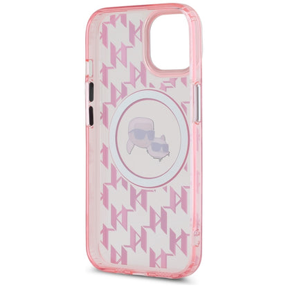 Θήκη MagSafe για Apple iPhone 15 Plus, Karl Lagerfeld, IML Monogram Karl & Choupette's Heads, Ροζ