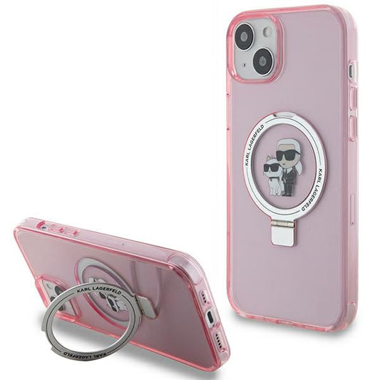 Θήκη MagSafe για Apple iPhone 15 Plus, Karl Lagerfeld, Ring Stand Karl & Choupette, Ροζ