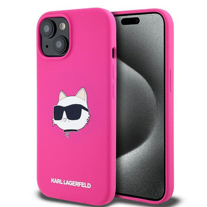Θήκη MagSafe για Apple iPhone 15 Plus, Karl Lagerfeld, Σιλικόνη Choupette's Head, Φούξια