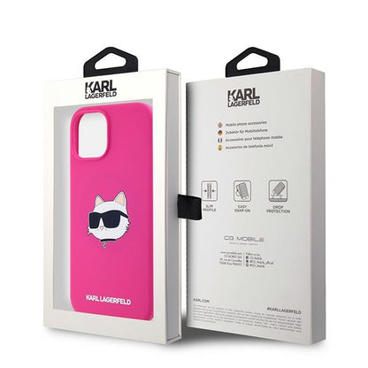 Θήκη MagSafe για Apple iPhone 15 Plus, Karl Lagerfeld, Σιλικόνη Choupette's Head, Φούξια