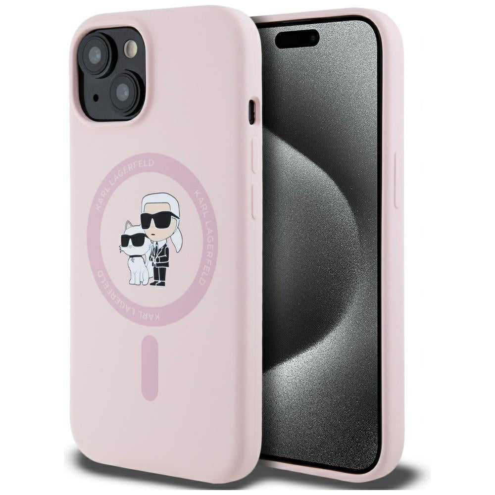 Θήκη MagSafe για Apple iPhone 15 Plus, Karl Lagerfeld, Σιλικόνη Karl & Choupette, Ροζ