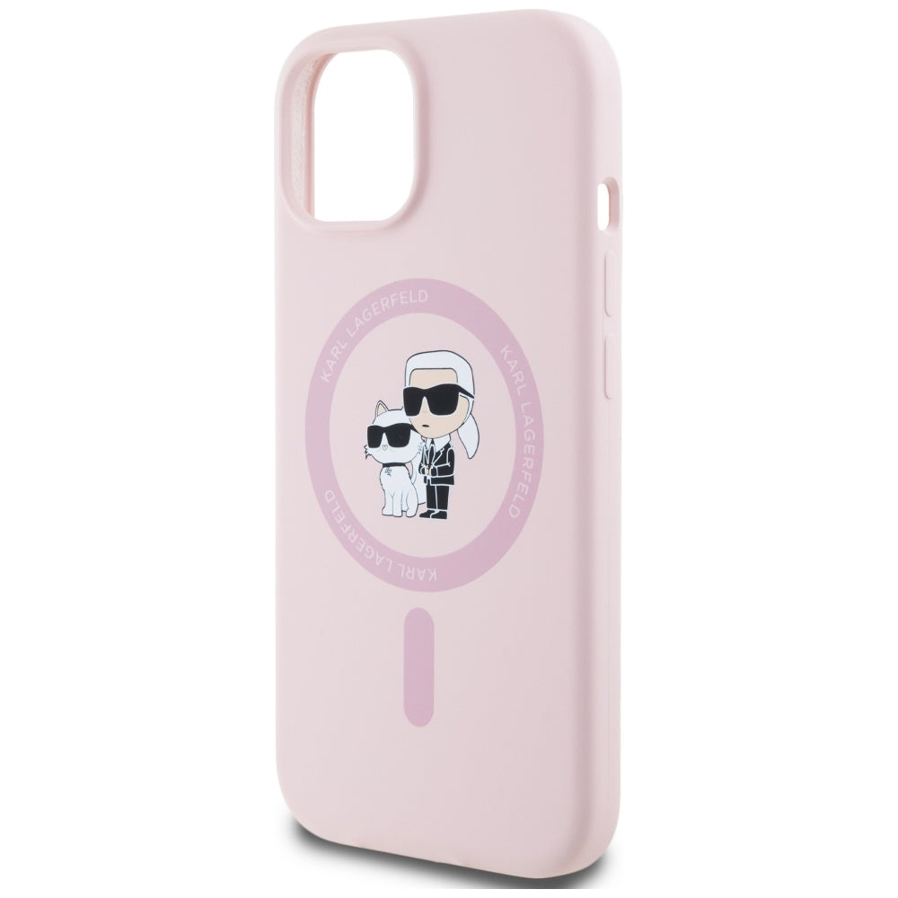 Θήκη MagSafe για Apple iPhone 15 Plus, Karl Lagerfeld, Σιλικόνη Karl & Choupette, Ροζ