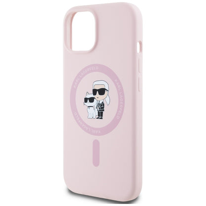 Θήκη MagSafe για Apple iPhone 15 Plus, Karl Lagerfeld, Σιλικόνη Karl & Choupette, Ροζ