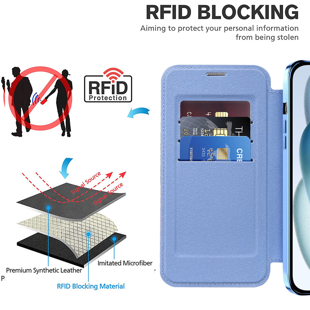 MagSafe Case for Apple iPhone 15 Plus, Techsuit, SmartMag Book, Blue
