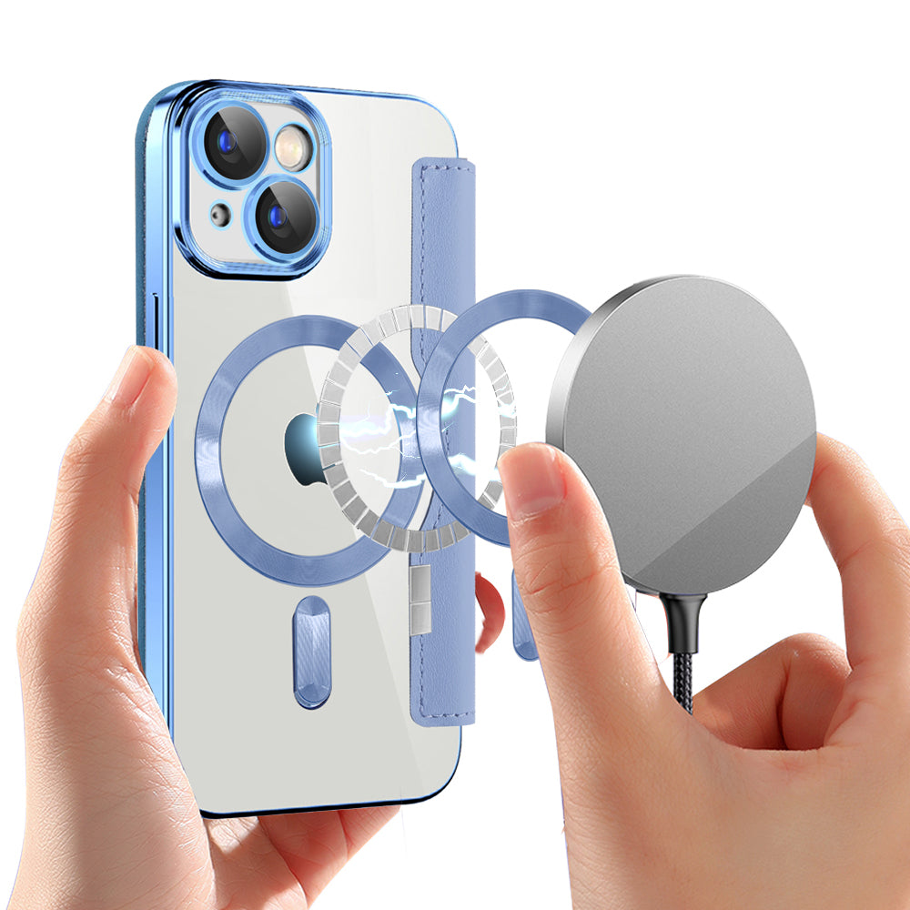 MagSafe Case for Apple iPhone 15 Plus, Techsuit, SmartMag Book, Blue