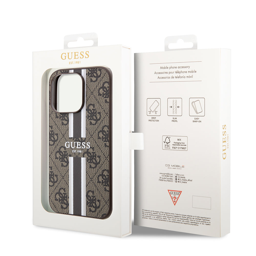 Θήκη MagSafe για Apple iPhone 15 Pro, Guess, 4G Printed Stripes, Καφέ