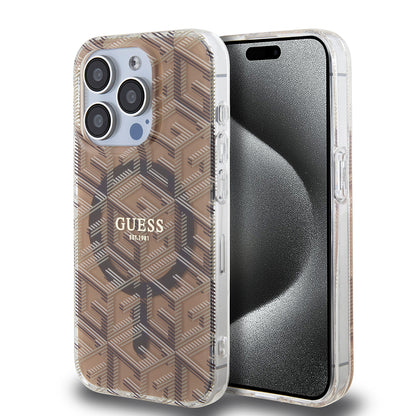 MagSafe Case for Apple iPhone 15 Pro, Guess, IML Gcube, Brown