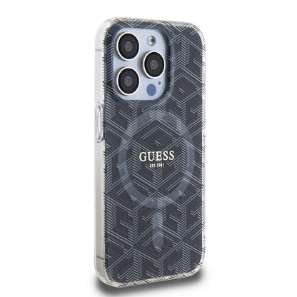 MagSafe Case for Apple iPhone 15 Pro, Guess, IML Gcube, Black