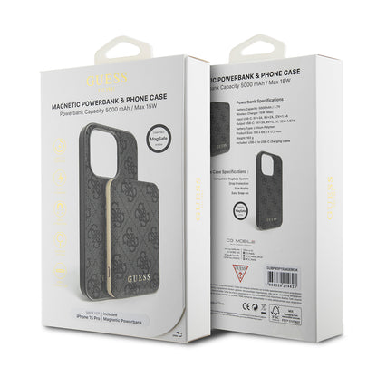 Θήκη MagSafe για Apple iPhone 15 Pro, Guess, Powerbank 4G Metal Logo, Μαύρη