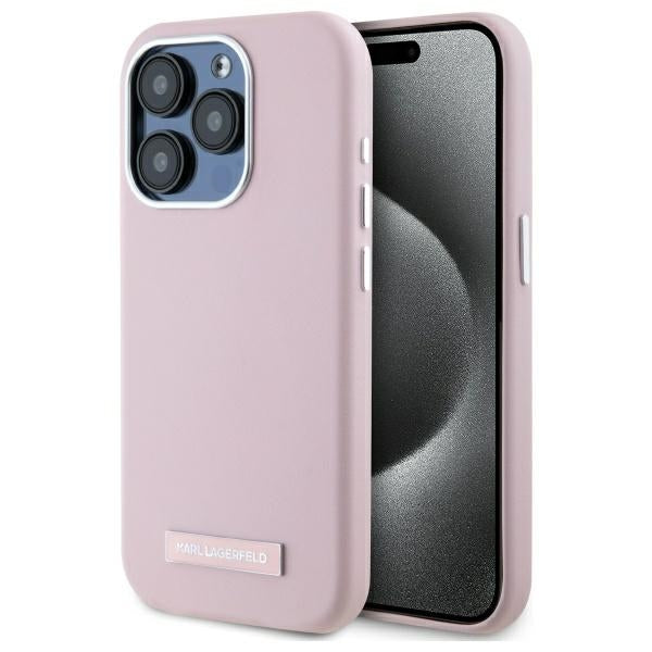 MagSafe Case for Apple iPhone 15 Pro, Karl Lagerfeld, FW Metal Plate, Pink