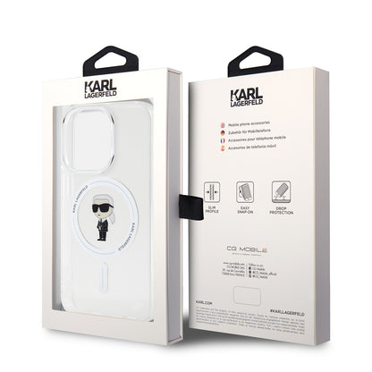 MagSafe Case for Apple iPhone 15 Pro, Karl Lagerfeld, IML Ikonik Karl, Transparent