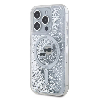 Θήκη MagSafe για Apple iPhone 15 Pro, Karl Lagerfeld, Liquid Glitter Karl & Choupette's Heads, Διαφανής