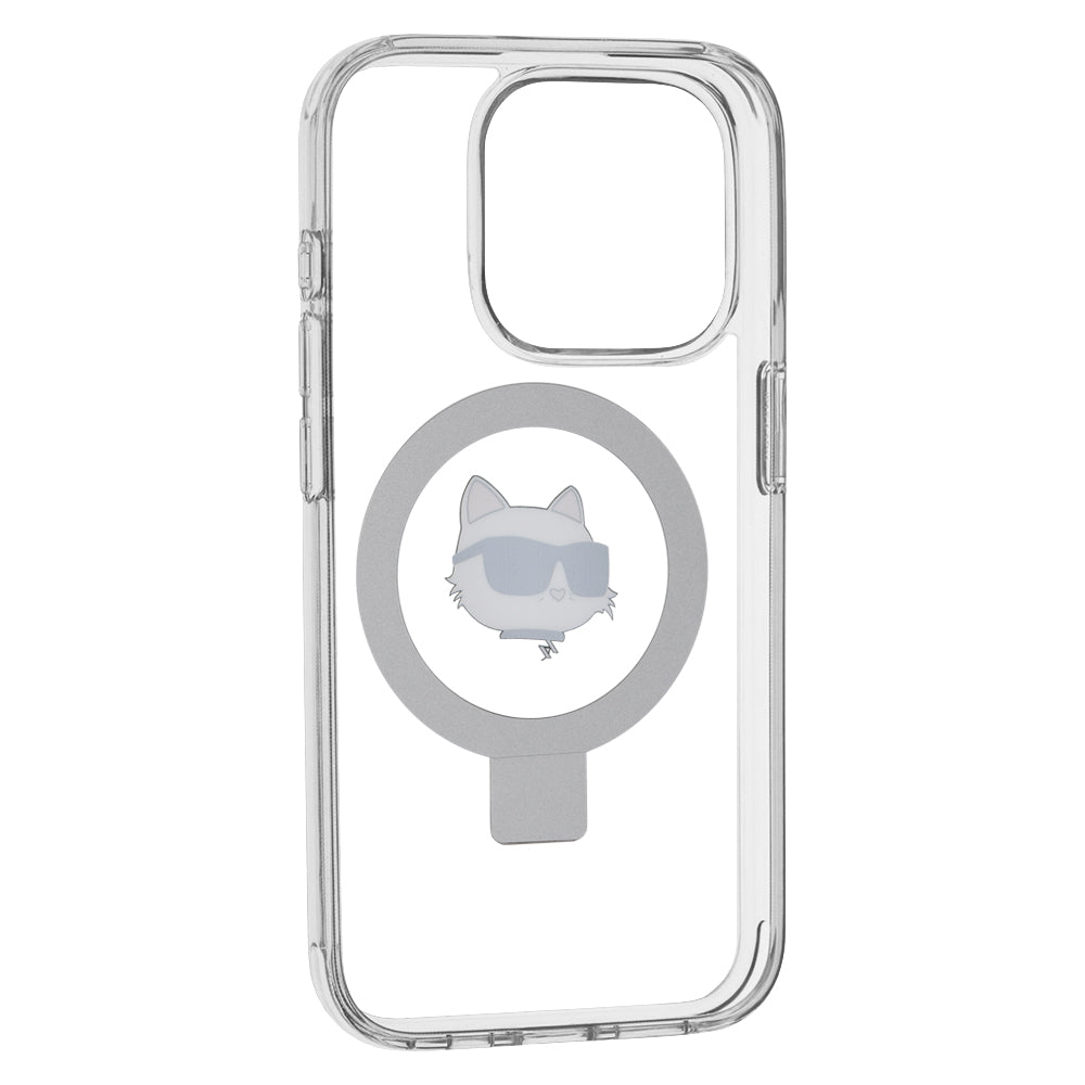 Θήκη MagSafe για Apple iPhone 15 Pro, Karl Lagerfeld, Ring Stand Choupette's Head, Λευκή