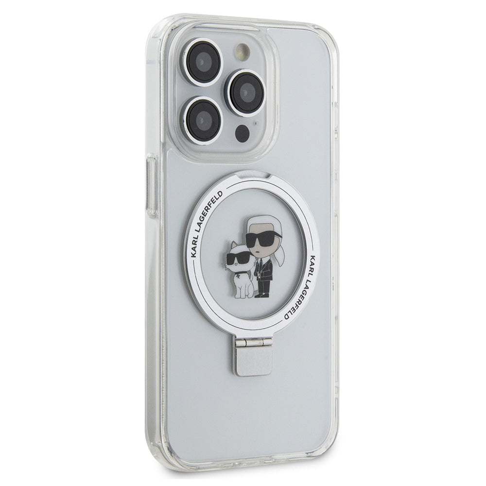 MagSafe Case for Apple iPhone 15 Pro, Karl Lagerfeld, Ring Stand Karl & Choupette, White