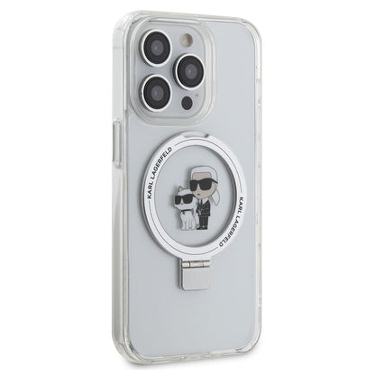 MagSafe Case for Apple iPhone 15 Pro, Karl Lagerfeld, Ring Stand Karl & Choupette, White