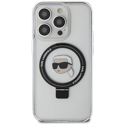 MagSafe Case for Apple iPhone 15 Pro, Karl Lagerfeld, Ring Stand Karl's Head, White
