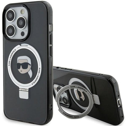 MagSafe Case for Apple iPhone 15 Pro, Karl Lagerfeld, Ring Stand Karl's Head, Black