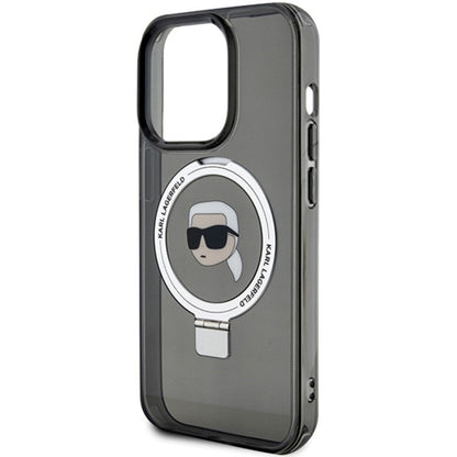MagSafe Case for Apple iPhone 15 Pro, Karl Lagerfeld, Ring Stand Karl's Head, Black