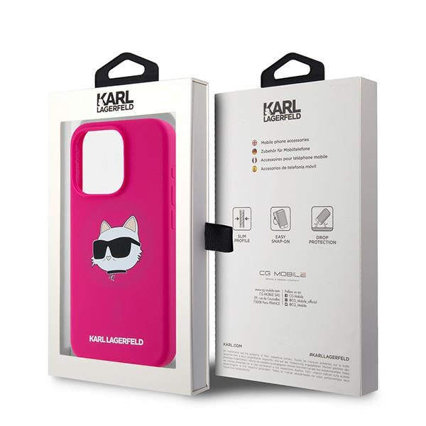 Θήκη MagSafe για Apple iPhone 15 Pro, Karl Lagerfeld, Σιλικόνη Choupette's Head, Φούξια