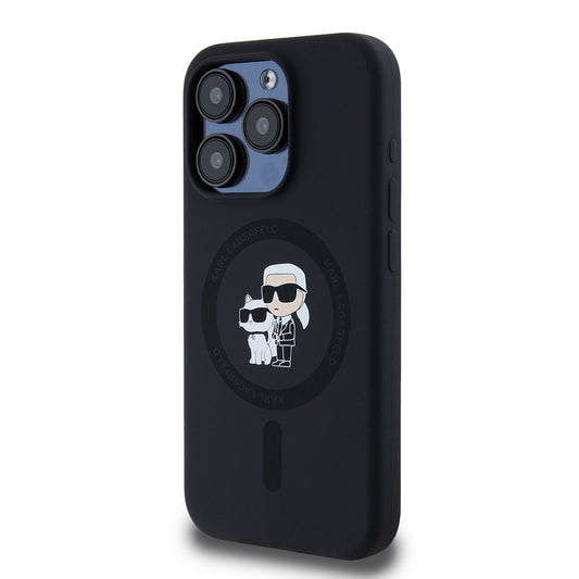 Θήκη MagSafe για Apple iPhone 15 Pro, Karl Lagerfeld, Σιλικόνη Karl & Choupette, Μαύρη