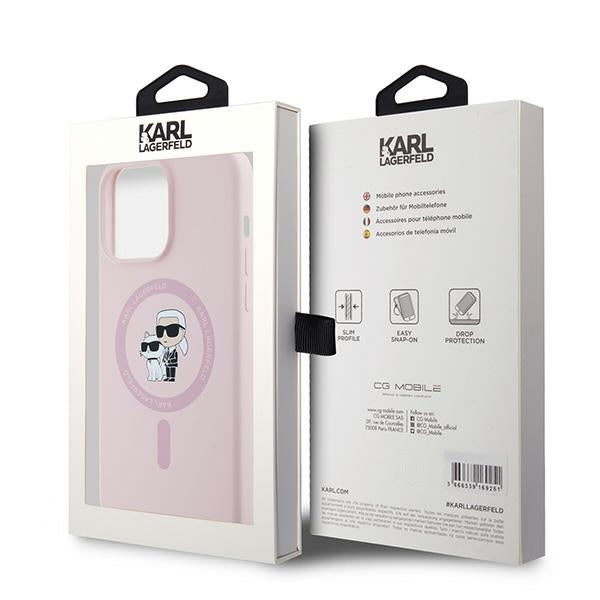 MagSafe Case for Apple iPhone 15 Pro, Karl Lagerfeld, Karl & Choupette Silicone, Pink