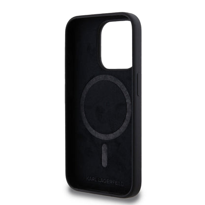 MagSafe Case for Apple iPhone 15 Pro, Karl Lagerfeld, Silicone Karl & Choupette's Heads, Black