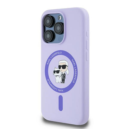 Θήκη MagSafe για Apple iPhone 15 Pro, Karl Lagerfeld, Silicone Ring Karl & Choupette, Μοβ