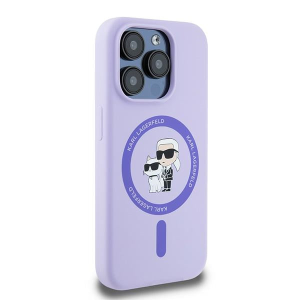 Θήκη MagSafe για Apple iPhone 15 Pro, Karl Lagerfeld, Silicone Ring Karl & Choupette, Μοβ