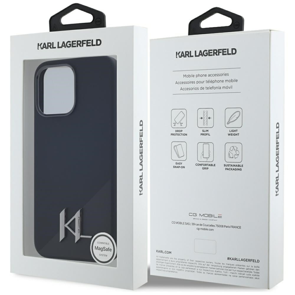 Θήκη MagSafe για Apple iPhone 15 Pro, Karl Lagerfeld, Silicone Shadow Metal Initial, Μαύρη