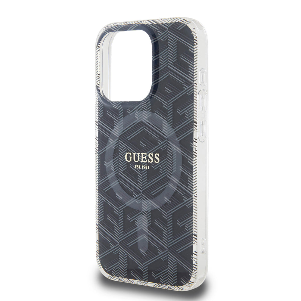 Θήκη MagSafe για Apple iPhone 15 Pro Max, Guess, IML Gcube, Μαύρη