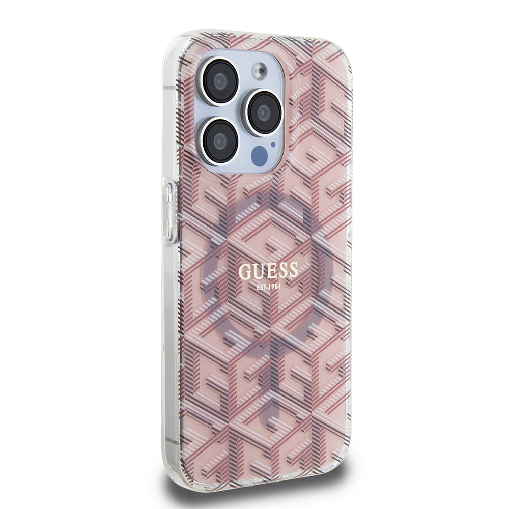 Θήκη MagSafe για Apple iPhone 15 Pro Max, Guess, IML Gcube, Ροζ