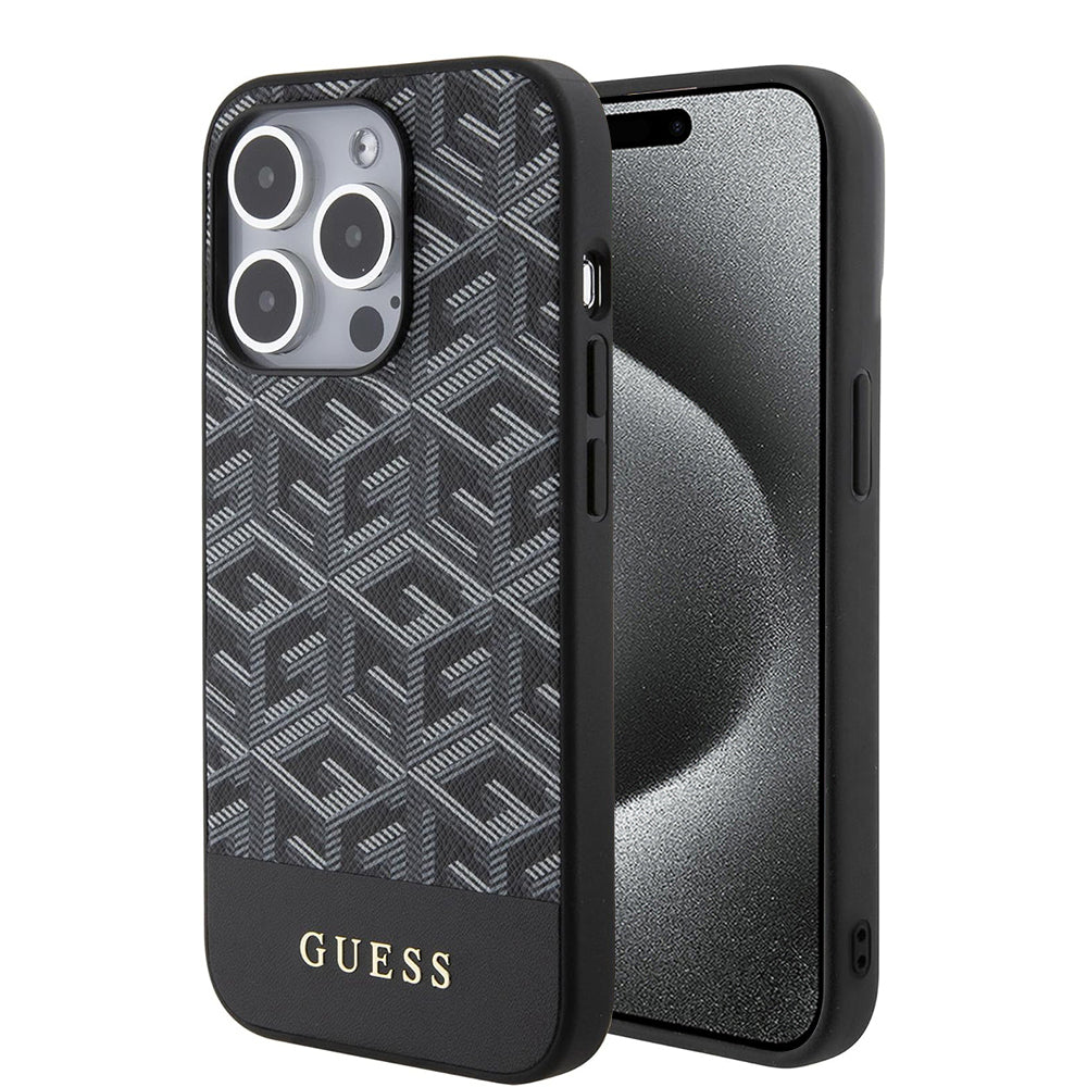 Θήκη MagSafe για Apple iPhone 15 Pro Max, Guess, PU G Cube, Μαύρη
