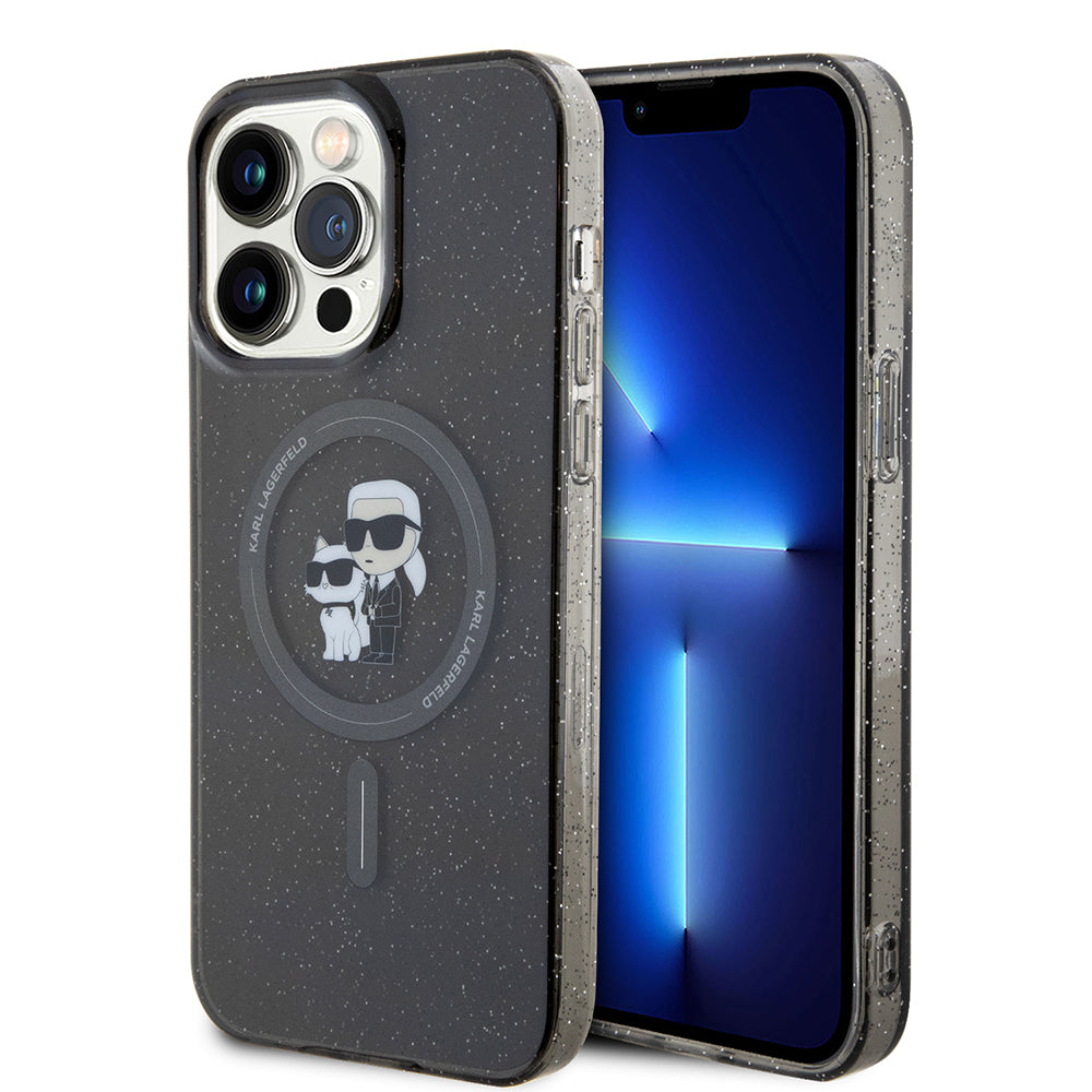 Θήκη MagSafe για Apple iPhone 15 Pro Max, Karl Lagerfeld, Glitter Karl & Choupette, Μαύρη