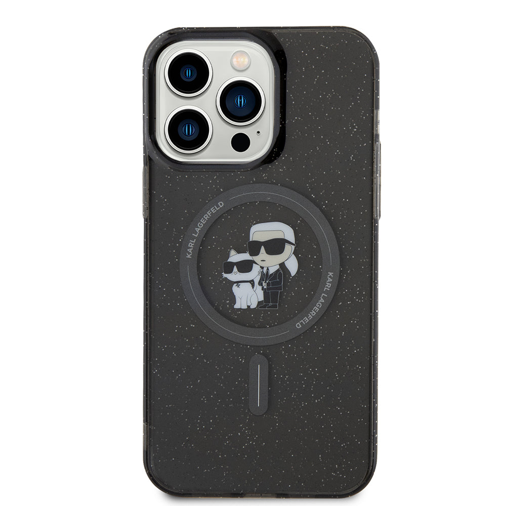 Θήκη MagSafe για Apple iPhone 15 Pro Max, Karl Lagerfeld, Glitter Karl & Choupette, Μαύρη