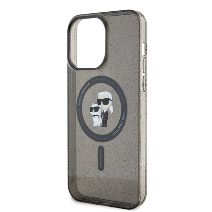 Θήκη MagSafe για Apple iPhone 15 Pro Max, Karl Lagerfeld, Glitter Karl & Choupette, Μαύρη