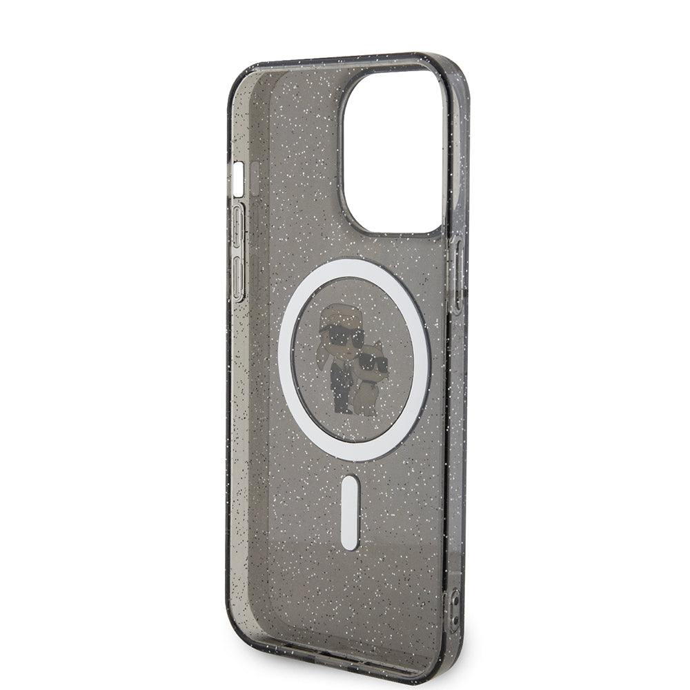 Θήκη MagSafe για Apple iPhone 15 Pro Max, Karl Lagerfeld, Glitter Karl & Choupette, Μαύρη