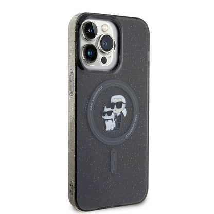 Θήκη MagSafe για Apple iPhone 15 Pro Max, Karl Lagerfeld, Glitter Karl & Choupette, Μαύρη