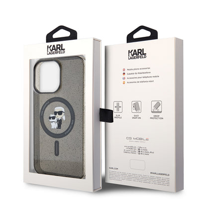 Θήκη MagSafe για Apple iPhone 15 Pro Max, Karl Lagerfeld, Glitter Karl & Choupette, Μαύρη