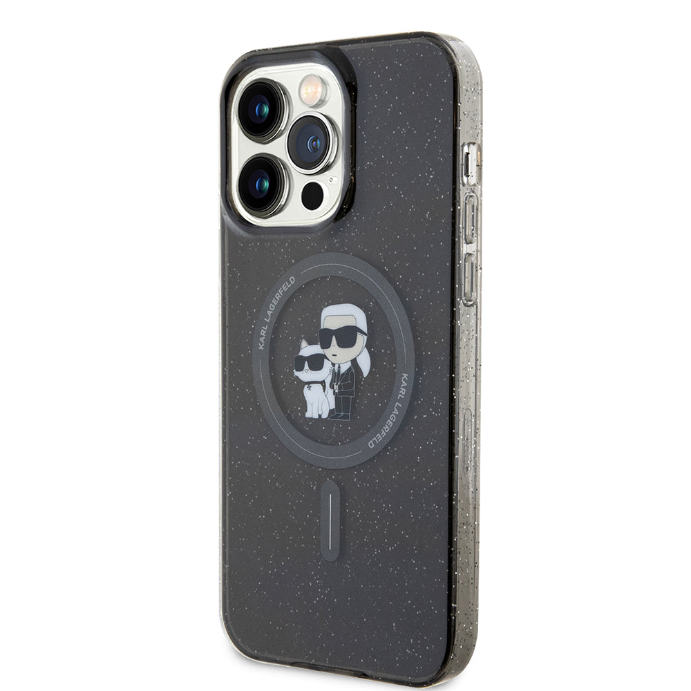 Θήκη MagSafe για Apple iPhone 15 Pro Max, Karl Lagerfeld, Glitter Karl & Choupette, Μαύρη