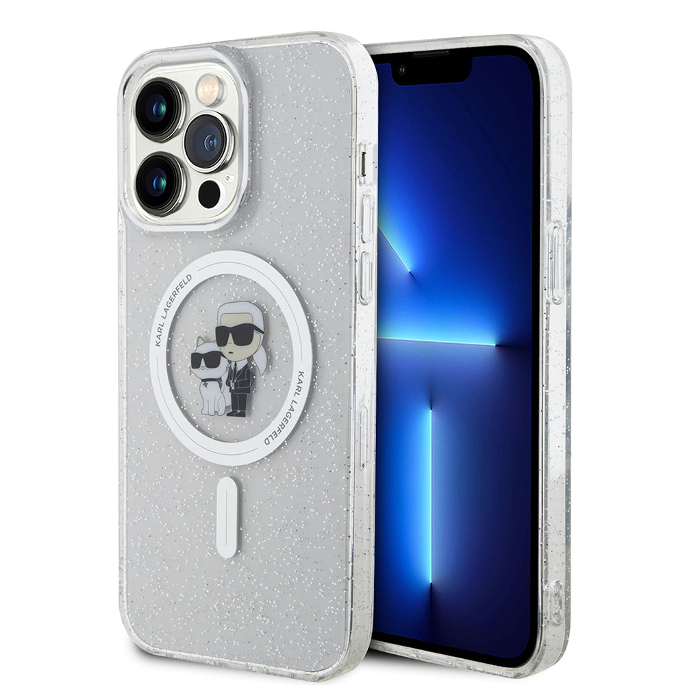MagSafe Case for Apple iPhone 15 Pro Max, Karl Lagerfeld, Glitter Karl & Choupette, Transparent