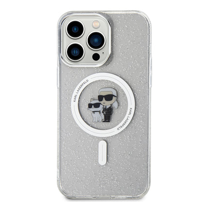 MagSafe Case for Apple iPhone 15 Pro Max, Karl Lagerfeld, Glitter Karl & Choupette, Transparent