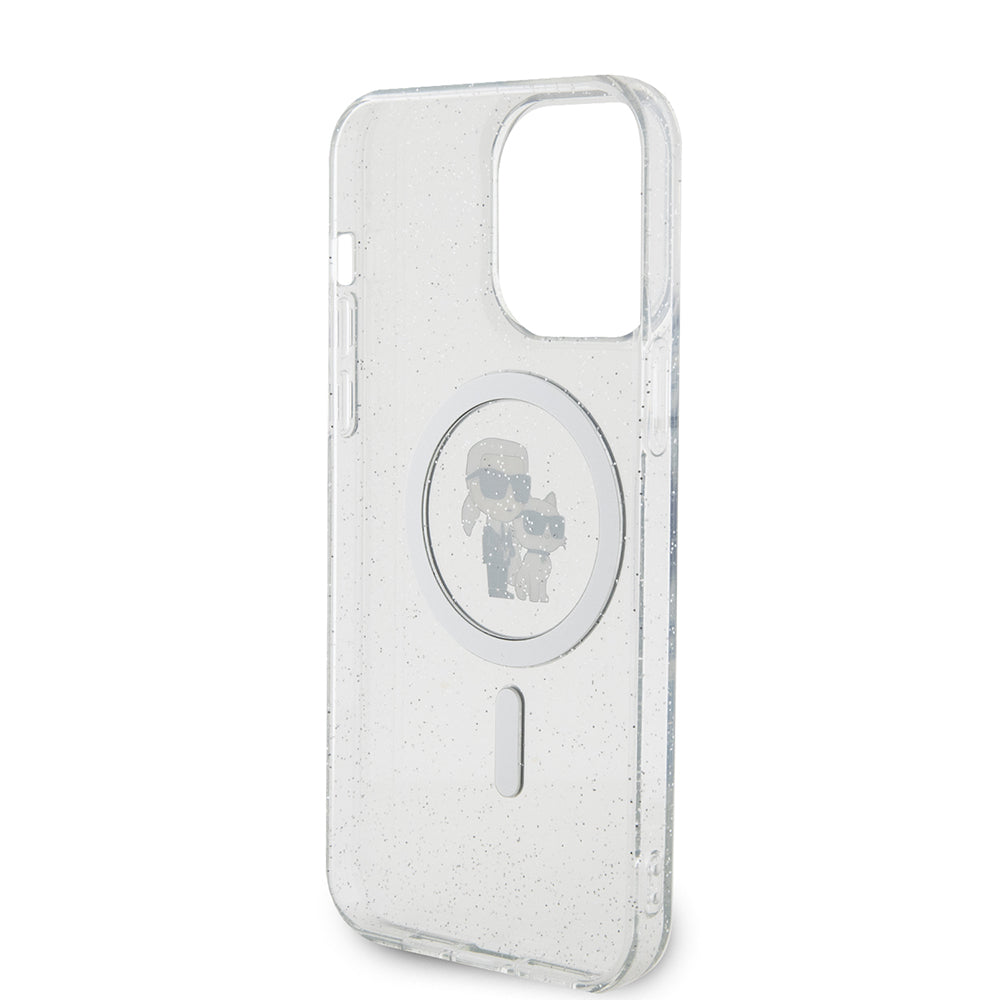 MagSafe Case for Apple iPhone 15 Pro Max, Karl Lagerfeld, Glitter Karl & Choupette, Transparent