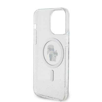 MagSafe Case for Apple iPhone 15 Pro Max, Karl Lagerfeld, Glitter Karl & Choupette, Transparent