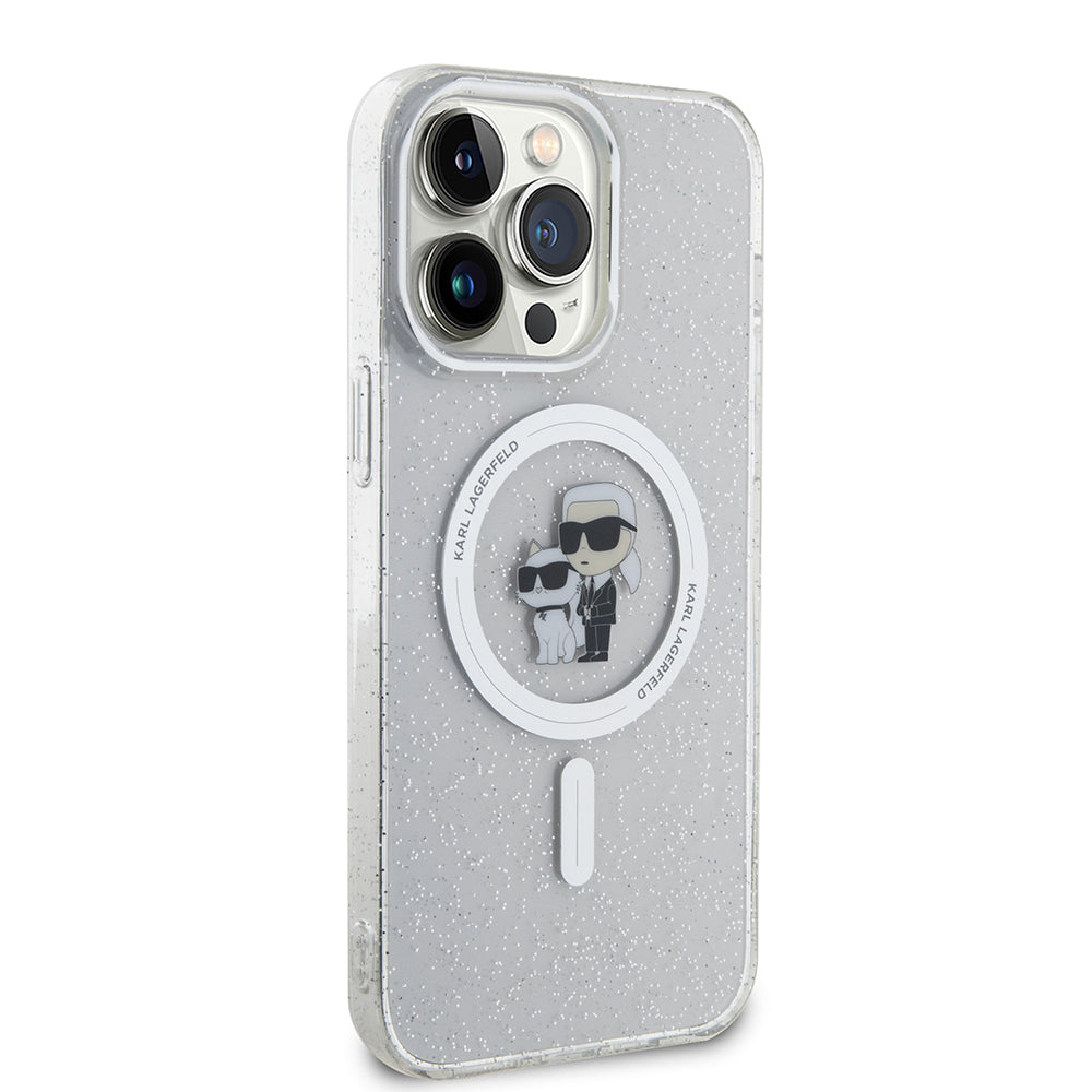 MagSafe Case for Apple iPhone 15 Pro Max, Karl Lagerfeld, Glitter Karl & Choupette, Transparent