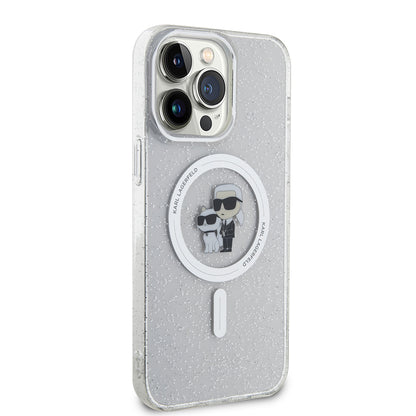 MagSafe Case for Apple iPhone 15 Pro Max, Karl Lagerfeld, Glitter Karl & Choupette, Transparent