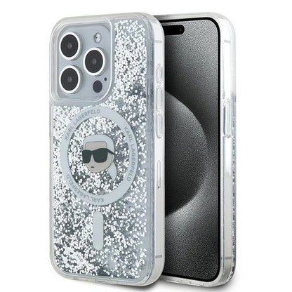 Θήκη MagSafe για Apple iPhone 15 Pro Max, Karl Lagerfeld, Liquid Glitter Karl's Head, Διαφανής